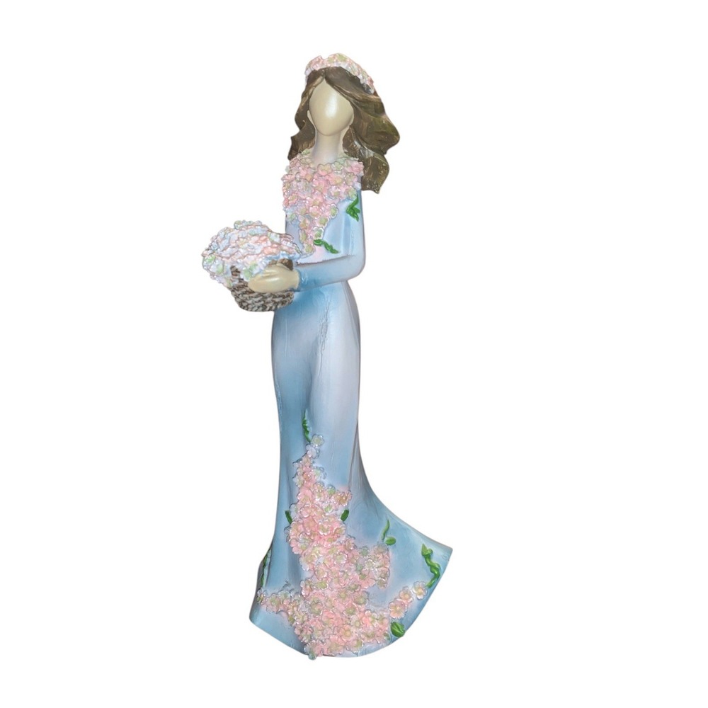 Spring Resin 14" Woman With Flowers Statue Contemporary